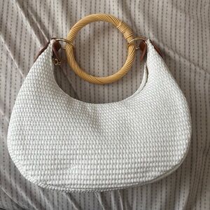 Target White Woven Crescent Shoulder Bag with Tan Ring Handle
